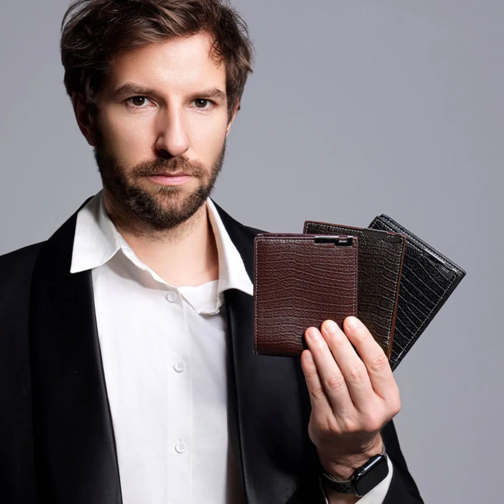 

Simple Waterproof Bifold Wallet Business Pu Leather Male Short Wallet Crocodile Handheld Men Card Holder Male