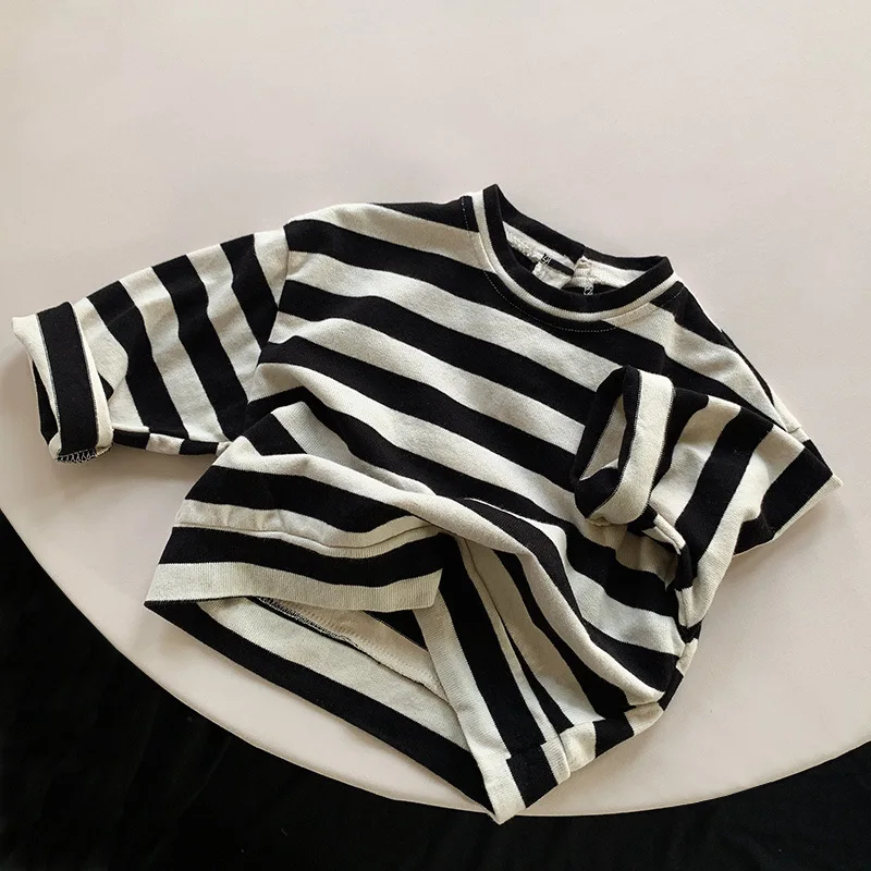 Korean Style 1-6Yrs Kids T-shirt Stripe Cotton Long Sleeve T-shirt Baby Girls Boys Pullover Tops Spring Autumn Children Clothing