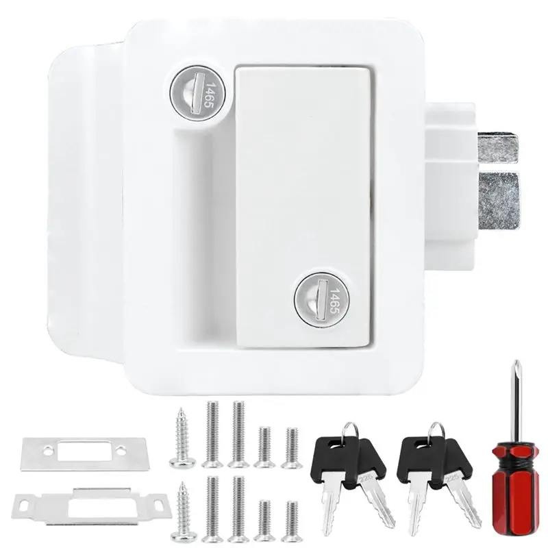 A19Q-RV Entry Door Lock,Travel Trailer Door Latch,RV Lock Replacement Kit With Deadbolt Keys,For Horse Trailer Cargo Hauler