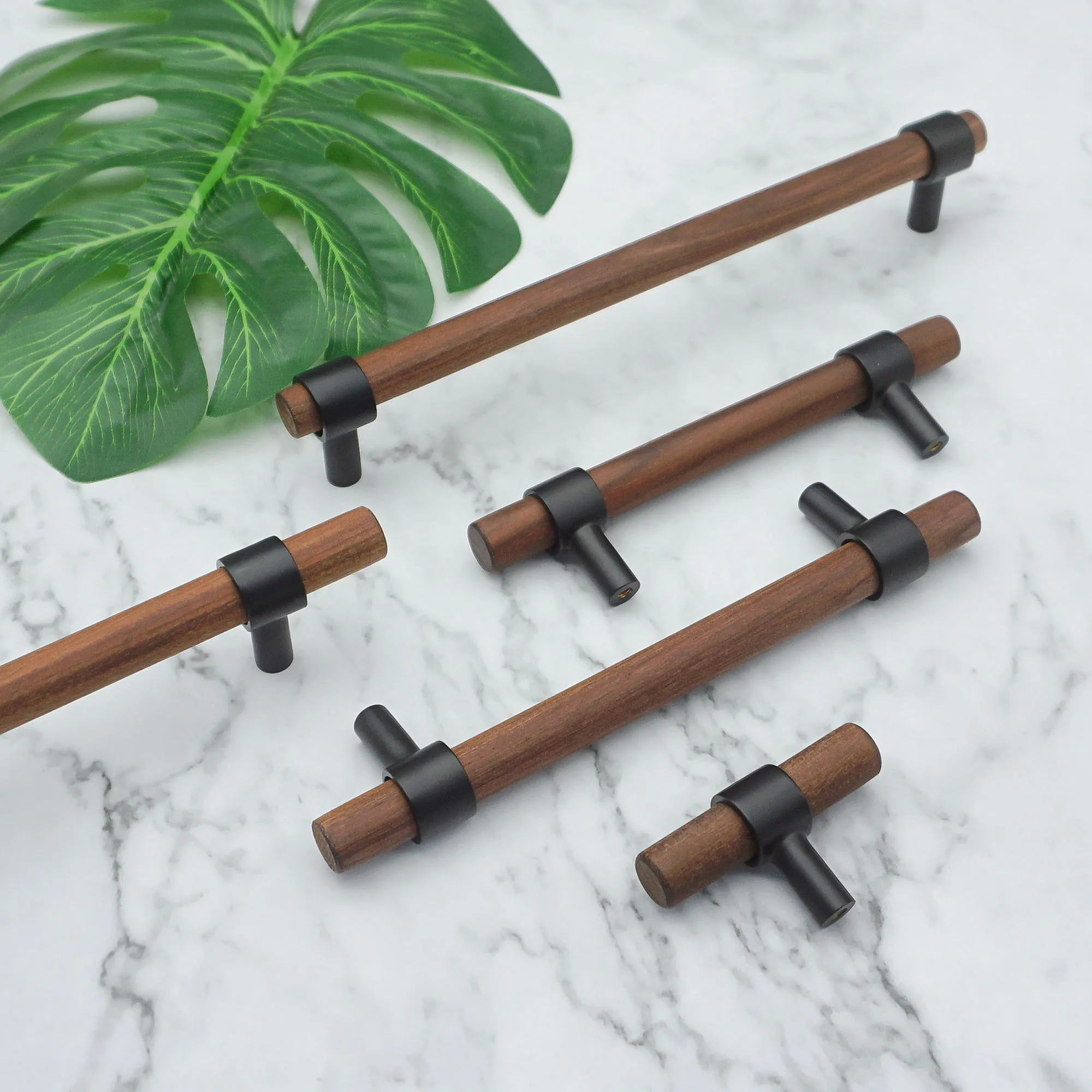 MFYS Wooden T Shaped Door Knobs Cabinet Handles Black Walnut Wardrobe Pulls Simple Furniture Hardware Kitchen Accessories 320mm