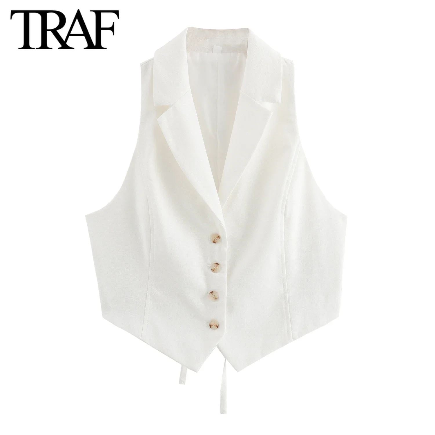 TRAF Women Fashion New Single-breasted Back Opening Design Vest Sleeveless Jacket Chic Female Waistcoat Jackets Mujer