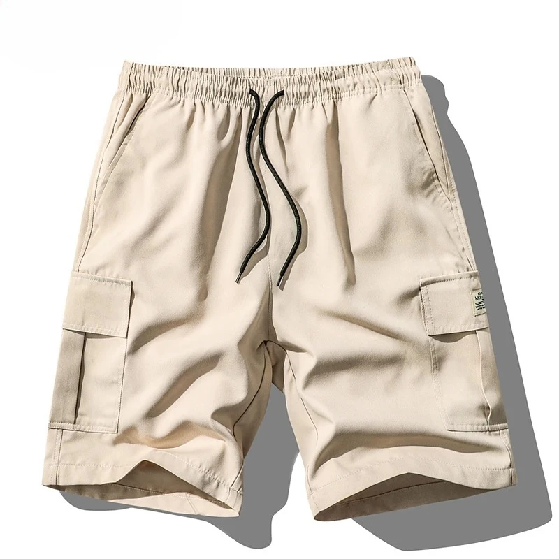 Men's Summer New Cargo Shorts Loose Plus Size Drawstring Casual 5 Inch Shorts Multi-Pocket Fashion Versatile Sports Beach Pants