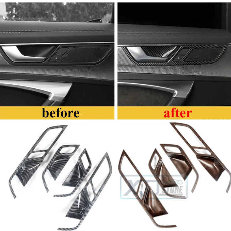 

4PCS For AUDI A6 A7 C8 2019 2020 2021 2022 Carbon Fiber Wooden Door Handle Bowl Frame Trim Stickers Covers Car Accessories