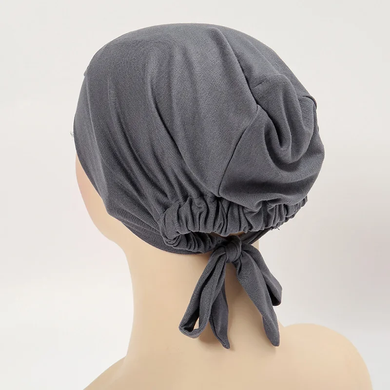 Modal Cotton Underscarf Lace Up Bonnet Muslim Inner Hat Stretch Beanies Chemo Cap Hair Loss Undercap Wraps Islam Turbante Mujer
