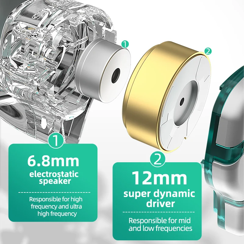 سماعات أذن KZ ZES تعمل بالكهرباء + ديناميكية سلكية ومزودة بتقنية HIFI سماعات أذن باس داخل الأذن مع خاصية إلغاء الضوضاء سماعات معدنية رياضية