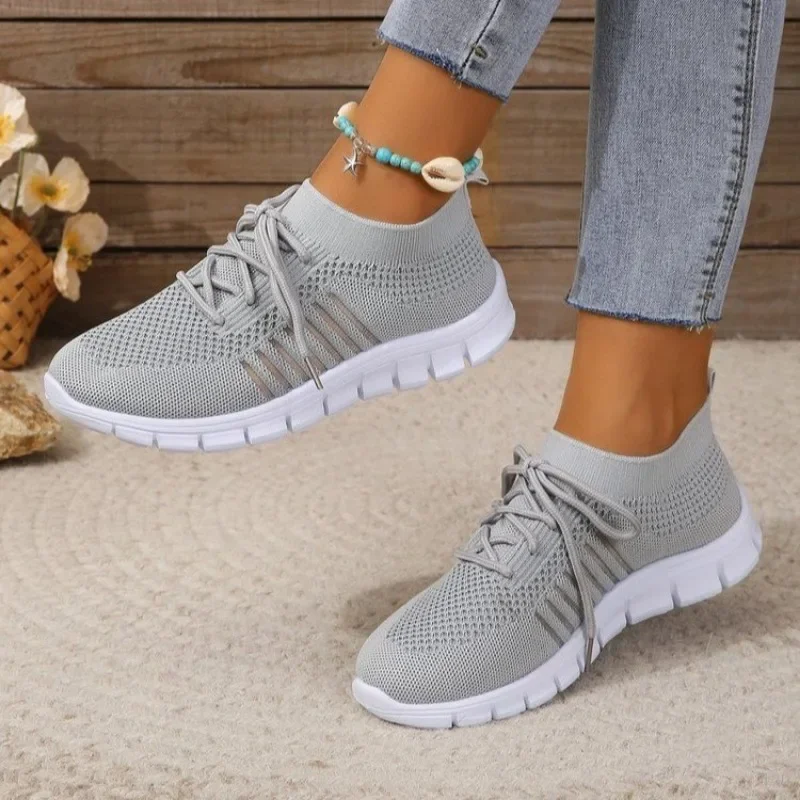 Summer Mesh Casual Shoes Breathable Slip on Lightweight Sports Sneakers Women Lace Up Fashion Comfortable Walking Shoes