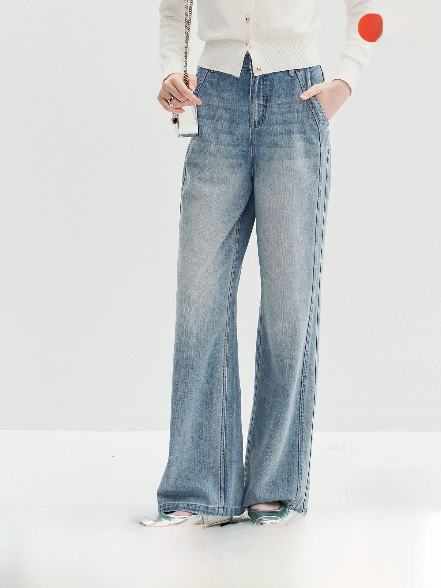 Retro Gradient Blue Straight Leg Jeans Casual Women's Autumn Fashion Tiantai Flash Powder Jeans Comfortable Cotton Polyester ...