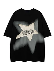 QWEEK Y2K Vintage Black Star T-Shirt Women Streetwear 90s Grunge White Tees Oversized Harajuku Retro Hip Hop Crewneck T Shirt