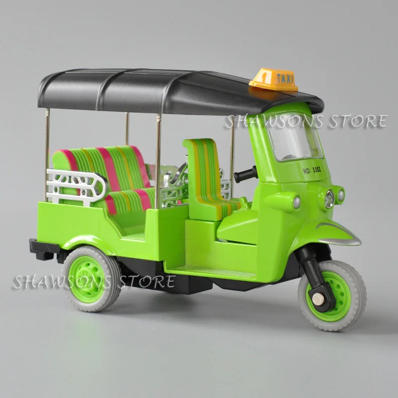 1:14 Scale Diecast Motorcycle Model Thailand Motor Tricycle Taxi Miniature Replica Pull Back Toy