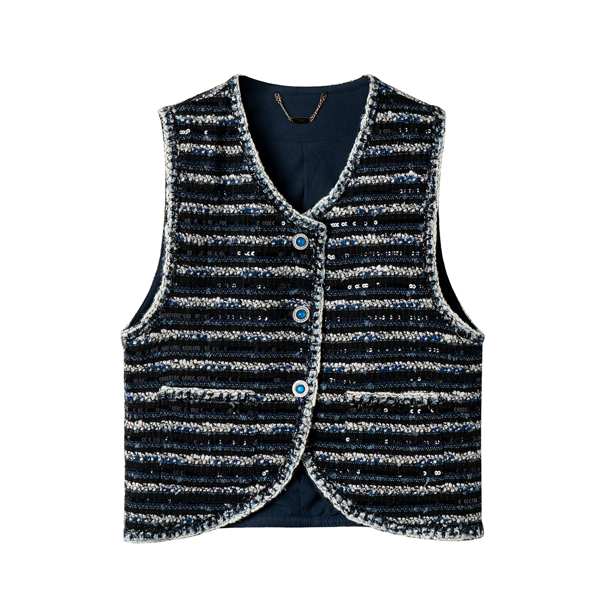 

New fashionable and luxurious socialite silver wire sparkling delicate bead horizontal stripe small fragrant style vest