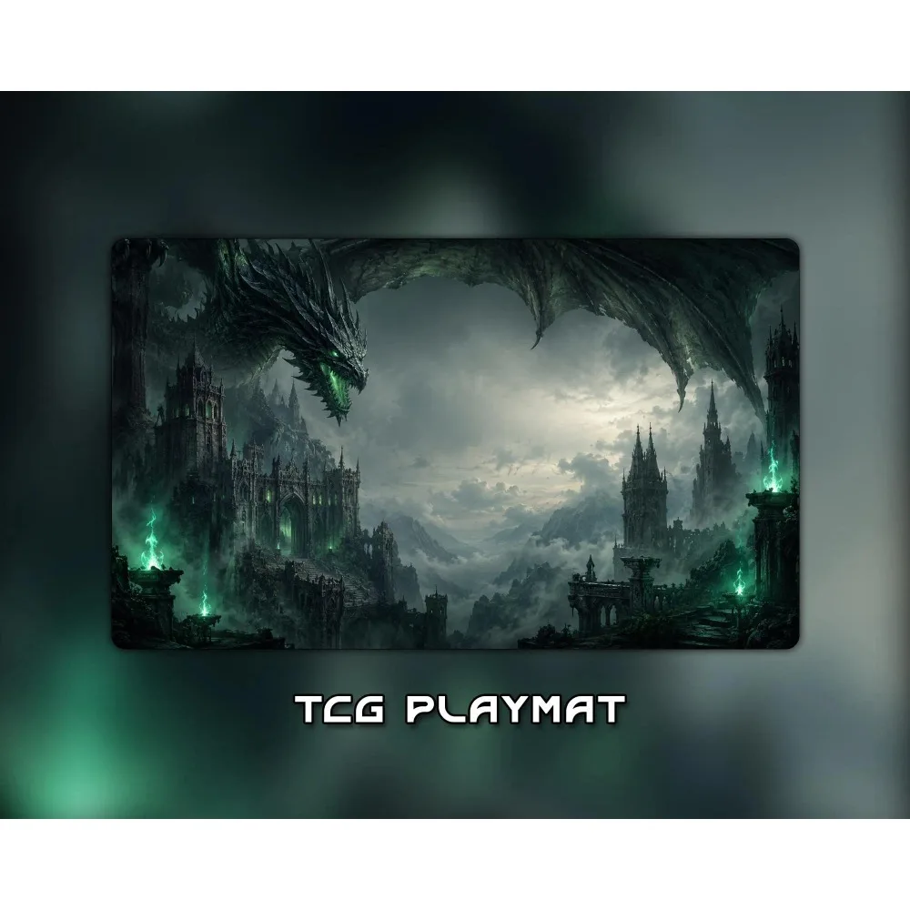 Playmat for Trading Card Games,Dark Fantasy MTG TCG playmat, Desk Mat, Fantasy TCG Accessories Gift,Undead Dragon Castle
