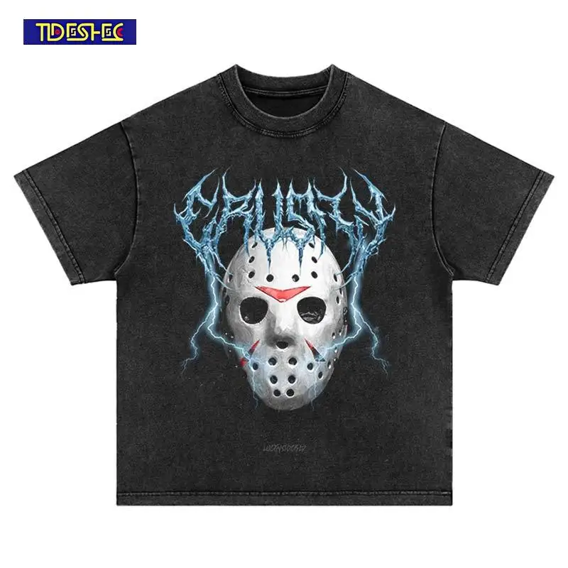 

Harajuku модная белая маска с принтом, летняя стираная футболка в стиле хип-хоп для отдыха, винтажная уличная одежда, большие хлопковые футболки нейтрального цвета, топы