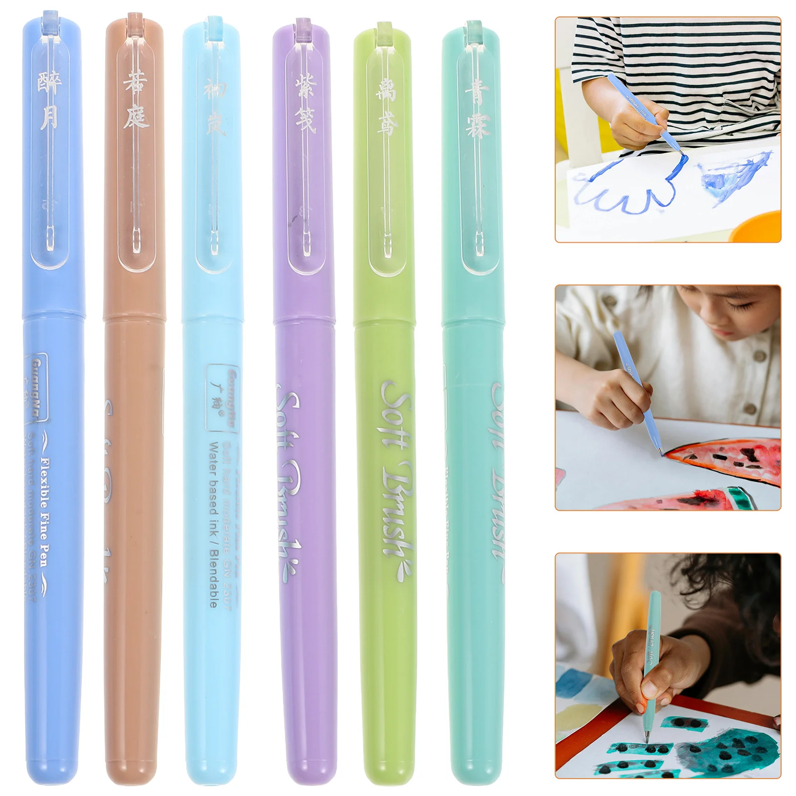 

6 шт., набор ручек для художественных кистей, акварельные принадлежности, маркеры для рисования, ручки для каллиграфии для студентов, инструменты для рисования эскизов