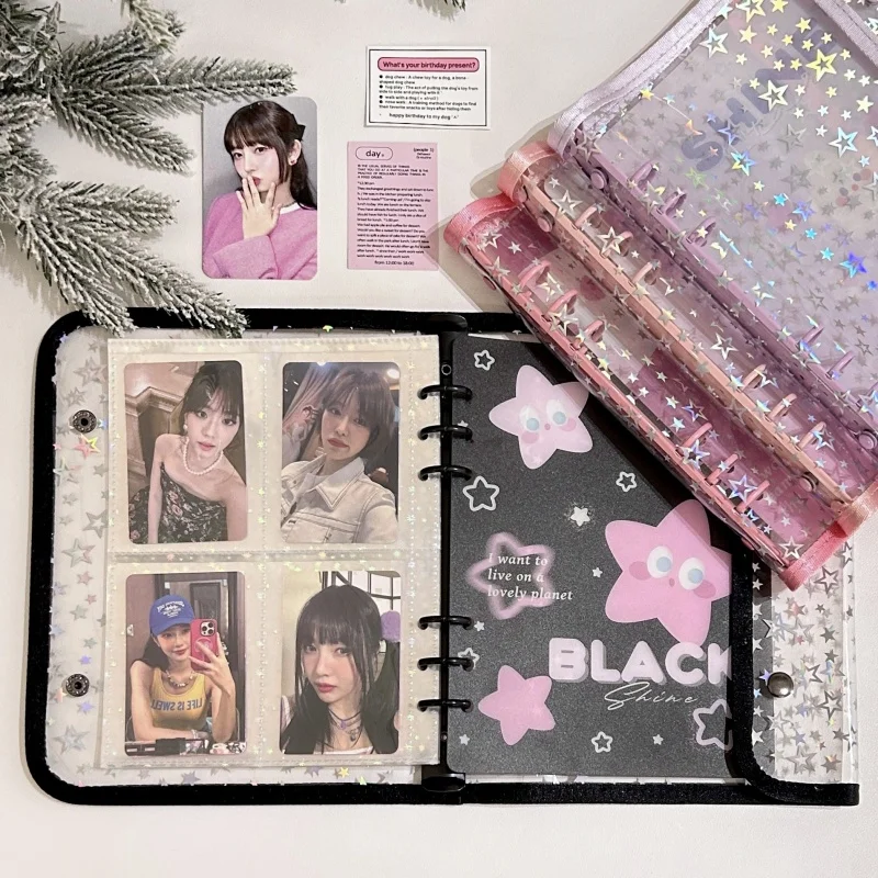 A5 Sparkling Blinging Double Buckle Loose-leaf Photocard Binder Cover Kpop Idol Card Photo Album Storage Cover School Stationery