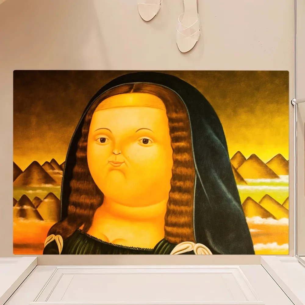 Funny Cartoon Mona Lisa Floor Mat Bedroom Kitchen Door Bath House Super Absorbent Foot Non-slip