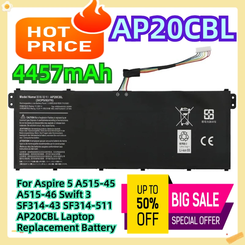 

For Aspire 5 A515-45 A515-46 Swift 3 SF314-43 SF314-511 AP20CBL Laptop Replacement Battery