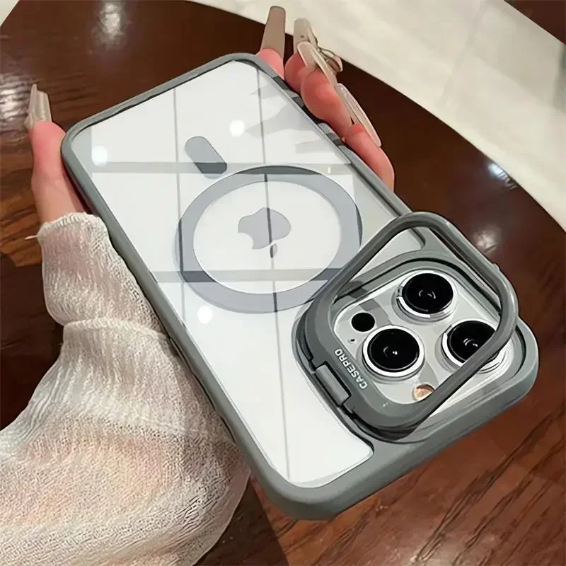 เคสติดกล้องสำหรับ iPhone 16 15 14 13 12 Pro Max Plus ฝาหลังแม่เหล็กสำหรับ Magsafe ป้องกันการกระแทก ใส