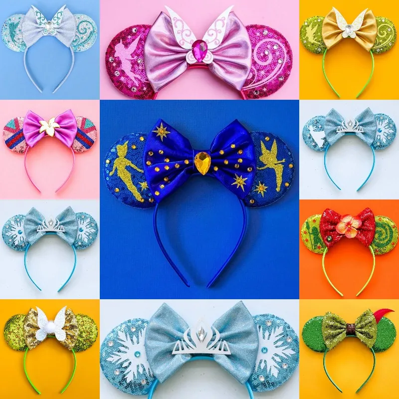 Disney Tangled Ears Rapunzel Headbands Women Princess Ariel Hairbands Sequins Bow Hair Accessories Girls Kids Sunflower Headwear