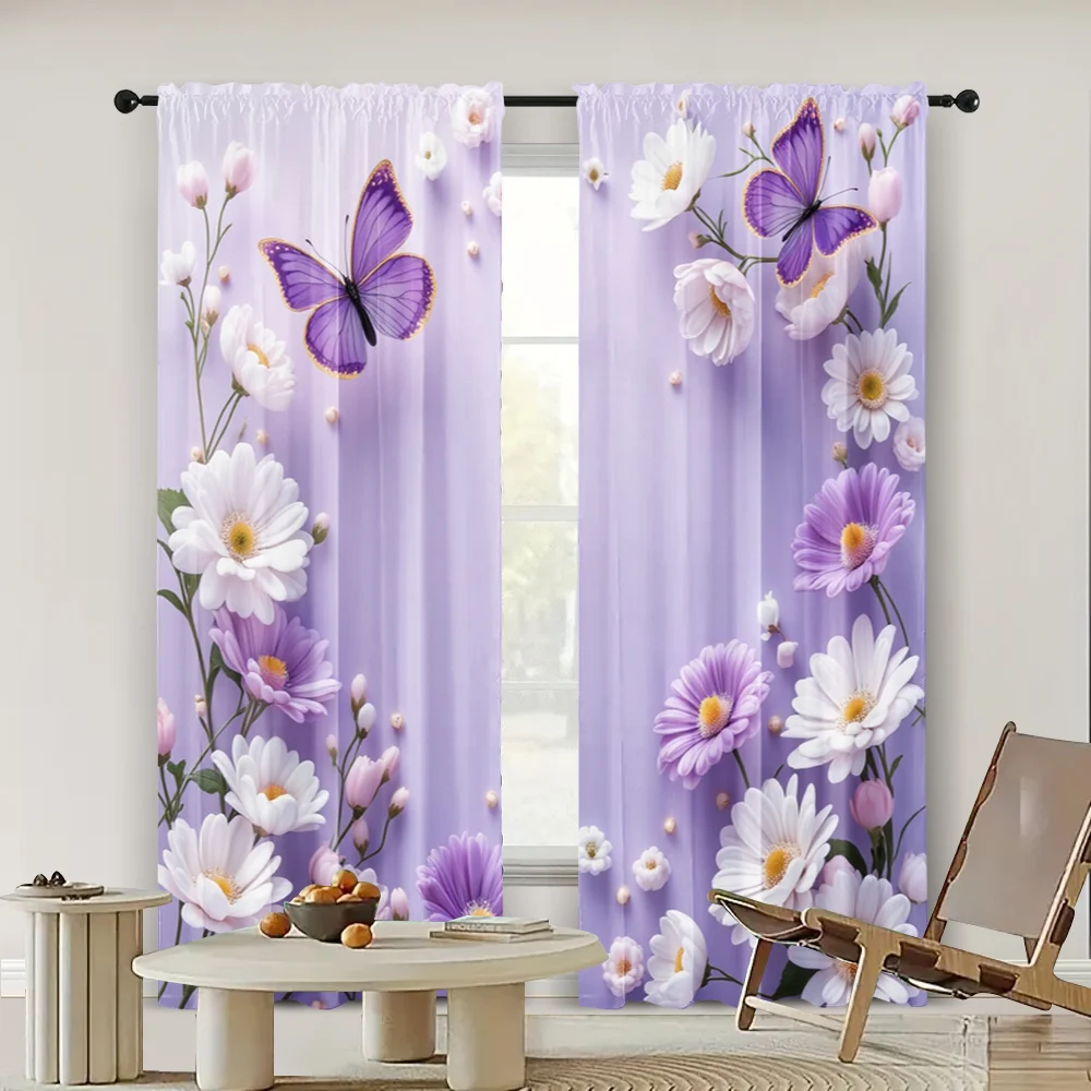 2pc,  Drapes butterfly diagram Fabric,Without Electricity Family Party for Bedroom living room