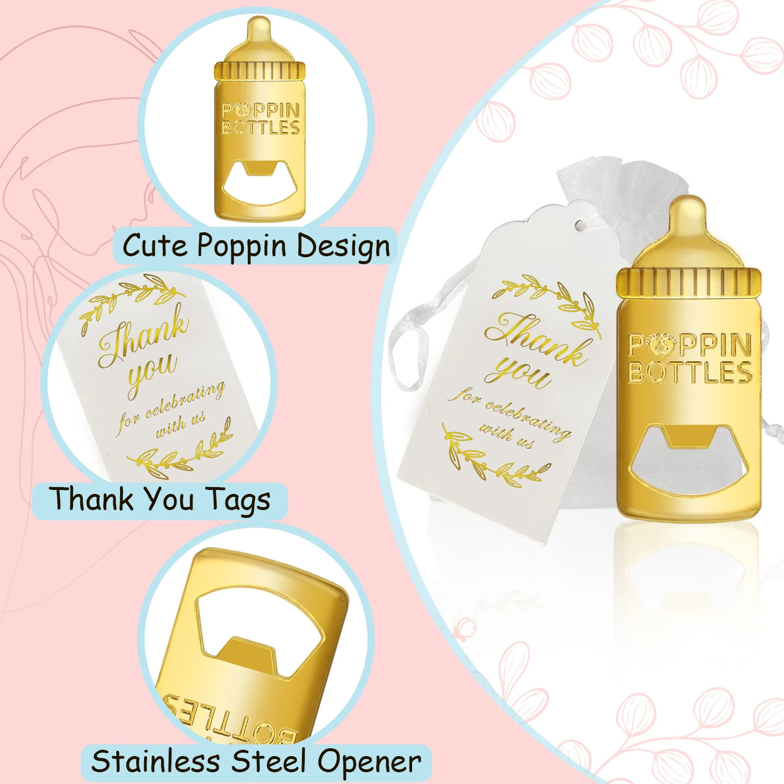 Popping Bottle Openers Baby Shower Favors for Guests Prizes Organza Bags Baby Shower Return Gifts for Boys Girls Gender Reveal