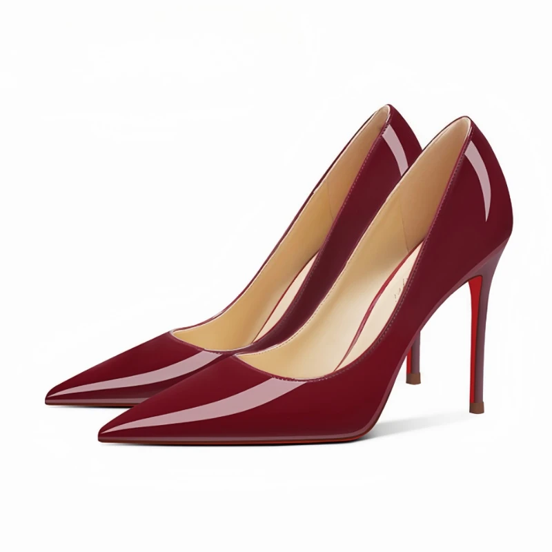 New lacquered leather pointed thin heel shallow mouth sexy high heels for women, not tiring feet, workplace single shoes