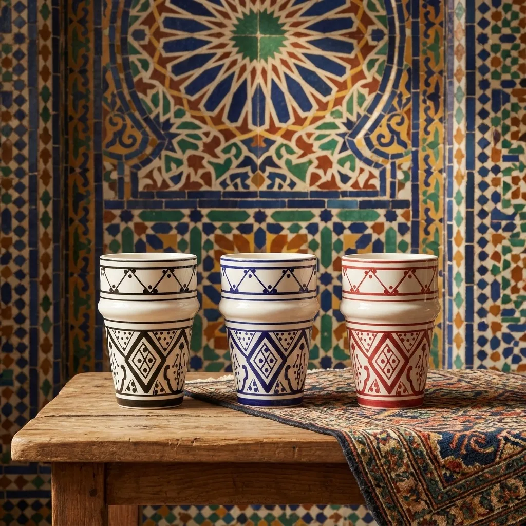 Moroccan Bohemian Ceramic Coffee Cup Set North African Light Luxury Style High-Value Glasses for Home Decoration