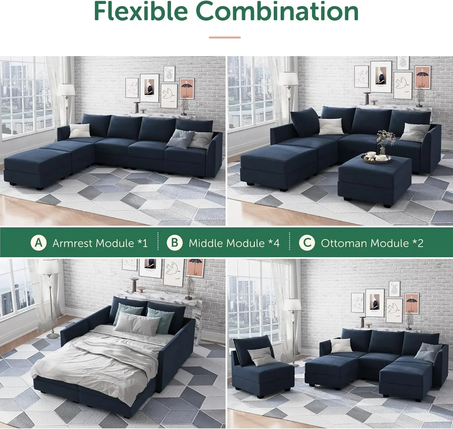 

Modular Sectional Sofa with Storage U Shaped Couch with Reversible Velvet Modular Sectional Couches for living Room Dark Blue