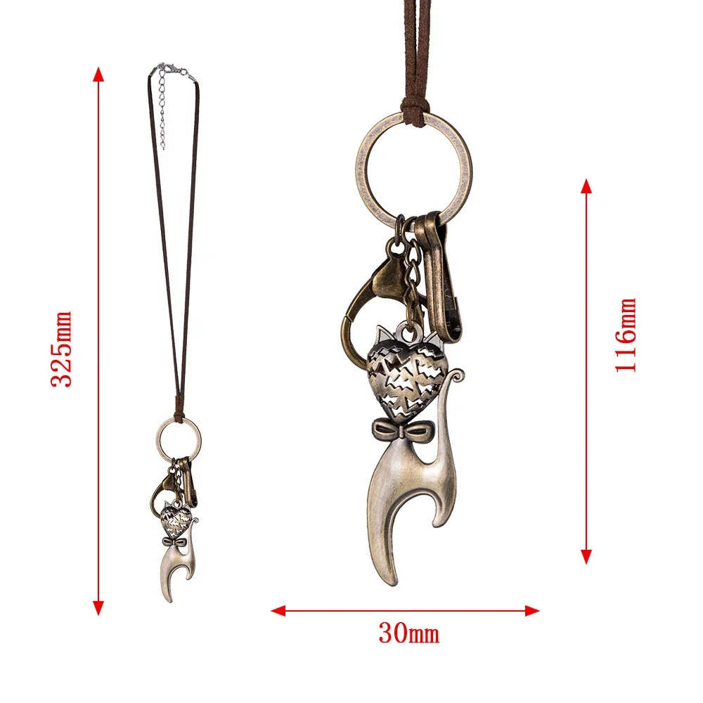 2 in 1 Car Pendant And Key Chains Ornaments Pet Cat Charms Rearview Mirror Decoration Hanging Auto Accessories Women Gifts