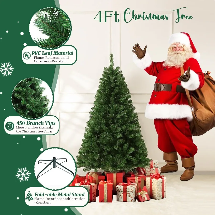 4ft Artificial Christmas Tree Arbol de Navidad with 450 Branch Tips Premium North Valley Spruce with FoldAble Base Stand Xmas T
