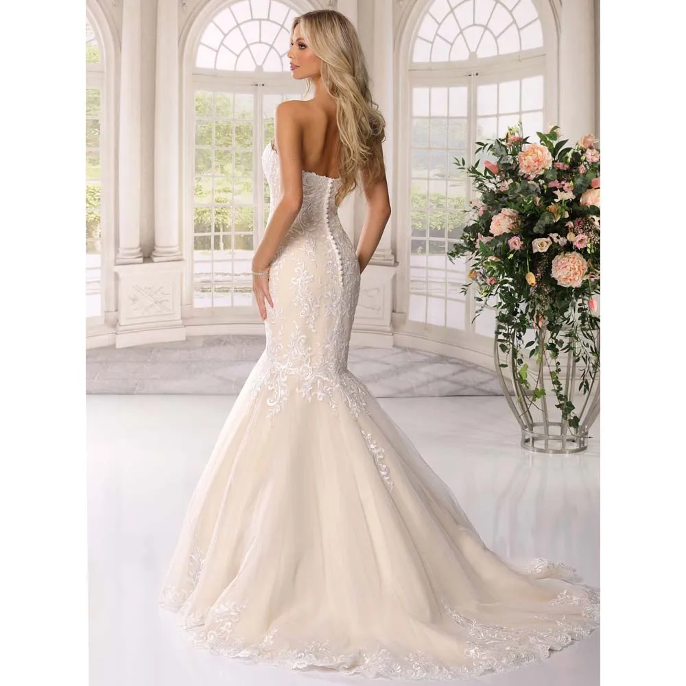 Abito da sposa da chiesa in pizzo senza maniche a tromba/sirena abito da sposa elegante con applicazioni stampate femminili Slim Fit