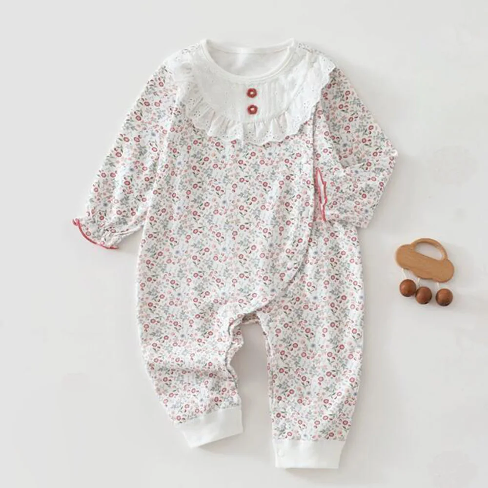 Newborn Baby Girl Romper Long Sleeve 100% Cotton Ruffles Floral Infant Clothing Princess 1st Birthday Baby Jumpsuit