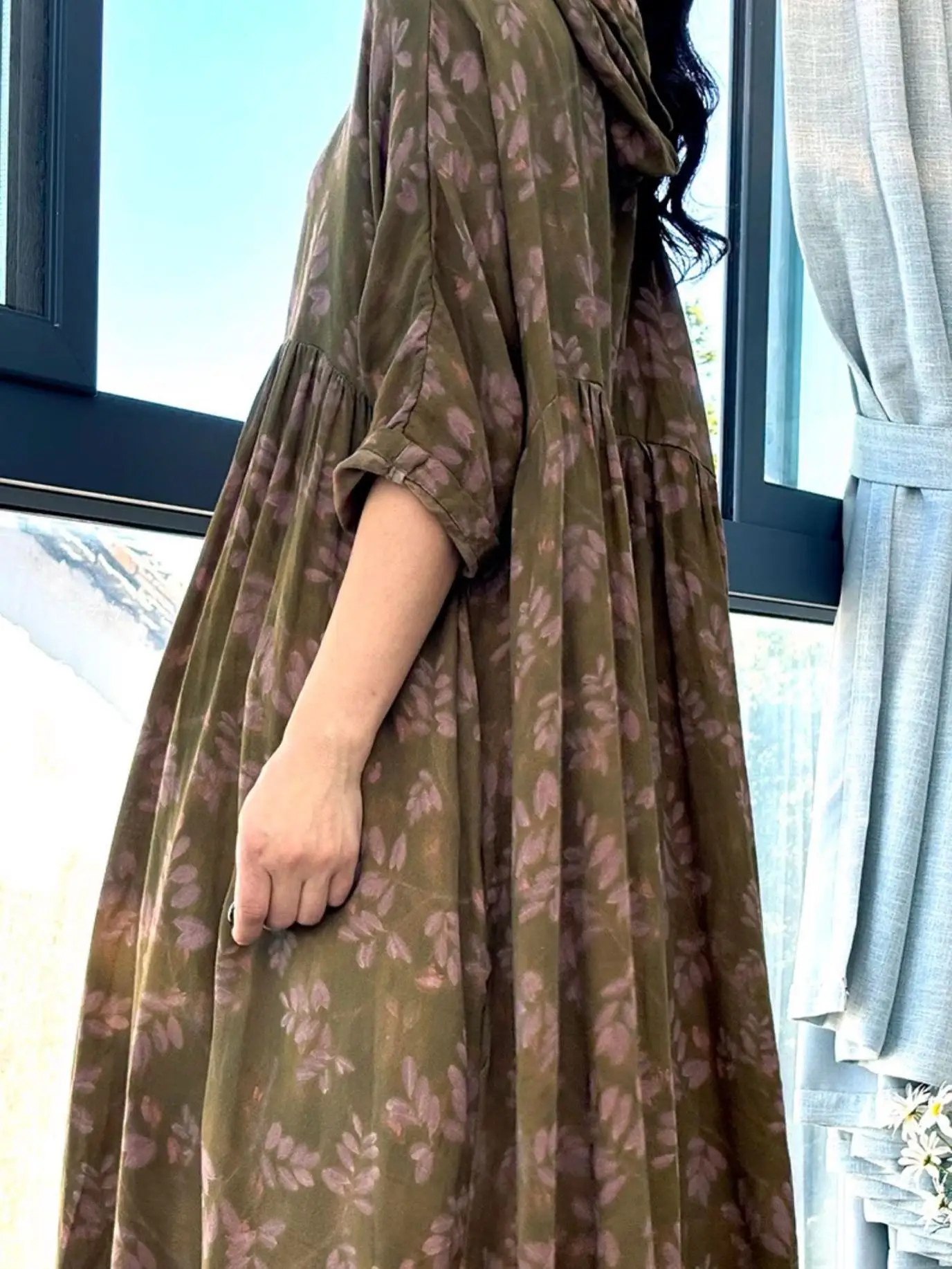 Spring Summer 2025 Loose Floral Doll Dr plus Size Women's Casual High Waist A-Line Gown Ci Walk Cotton Linen Blend Dr