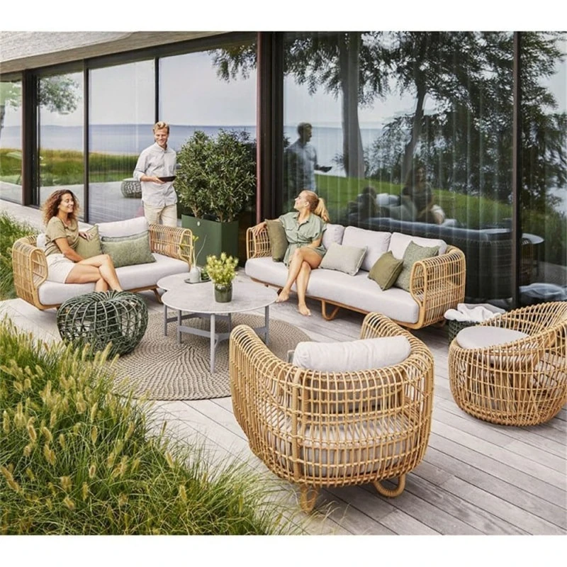 Outdoor rattan leisure sofa combination outdoor open-air courtyard garden B&B rattan lounger waterproof and sunproof