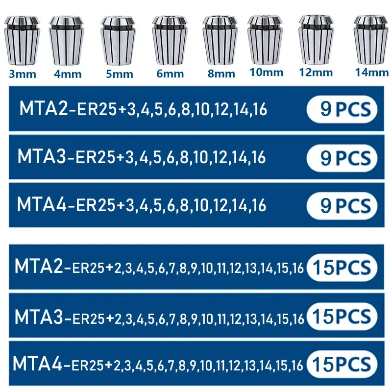 Tool Holder Set ER25 Spring Collet Chuck Holder MTA2 MTA3 MTA4 MTA5 Morse Taper Holder UM Wrench for CNC Milling Lathe Tool