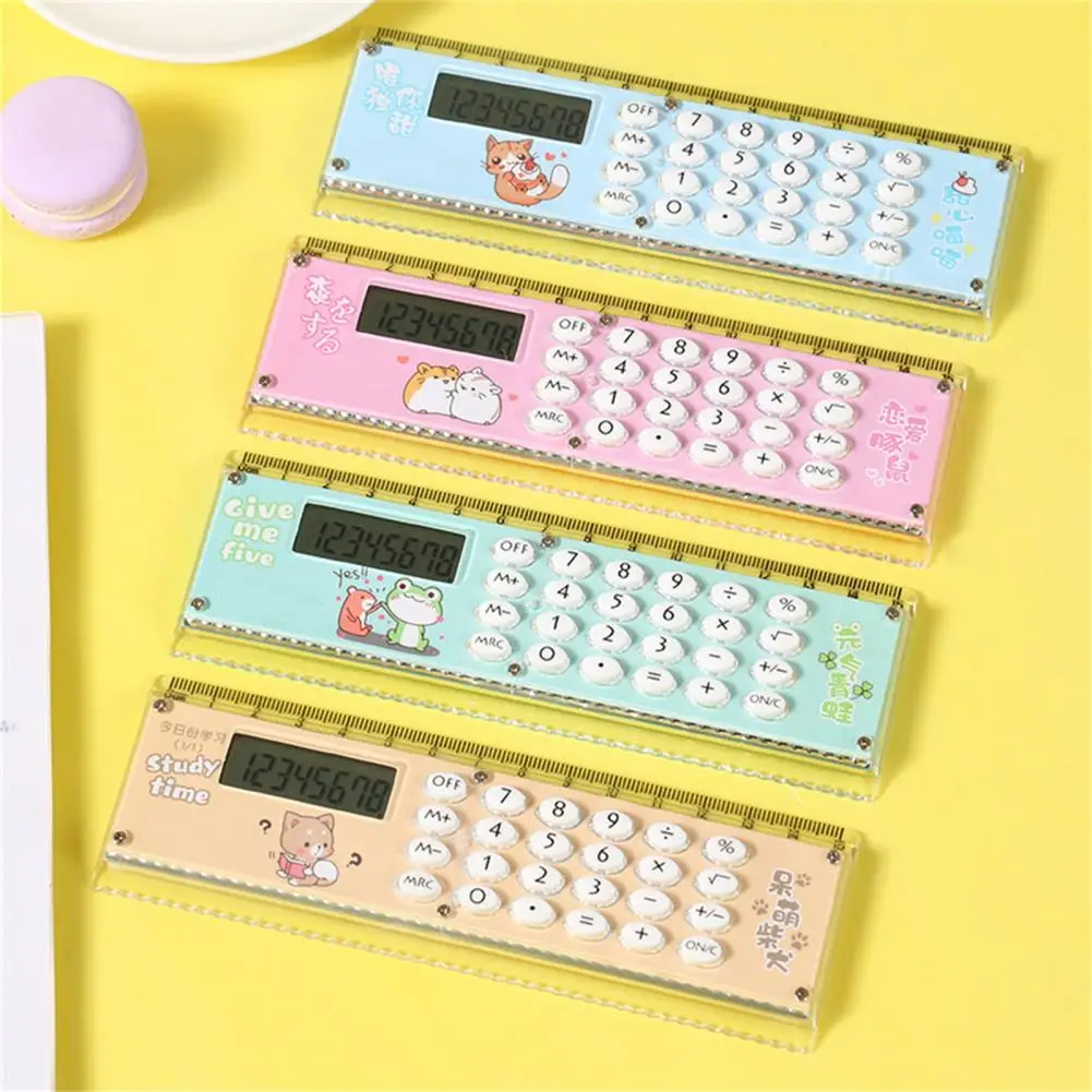 Portable  Excellent Small Handheld 8 Digits Angle Ruler Calculator Stationery Card Ruler Interesting   for Study