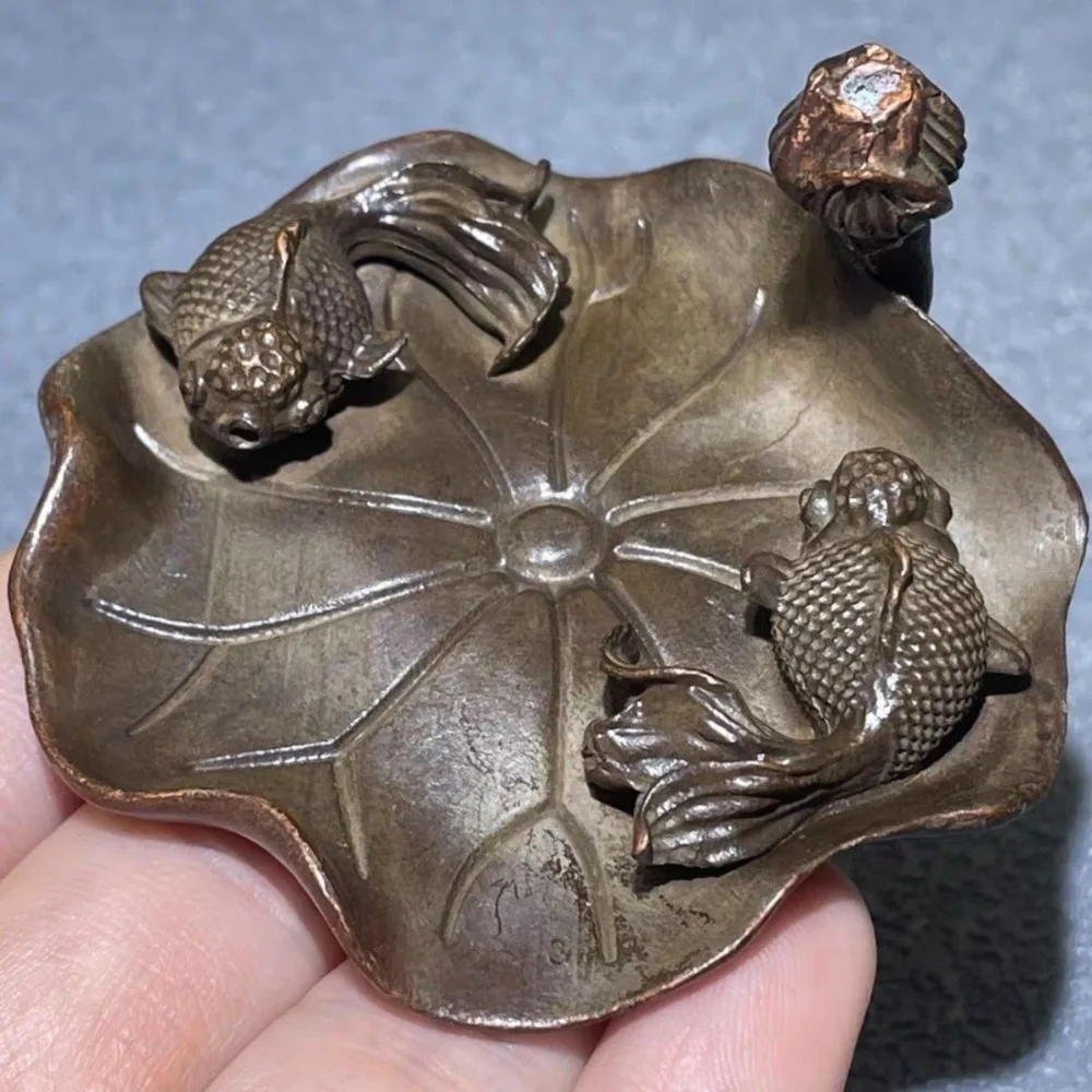 Antique-Style “Abundance Every Year” Double Fish, Lotus Leaf, and Lotus Flower Incense Sticks Horizontal Incense Holder Ornament