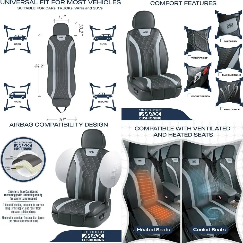 

MAX Cushioning Car Seat Covers,Memory Foam Leather Car Seat Protectors, Airbag Safe Waterproof Sideless Front Seat Covers with S