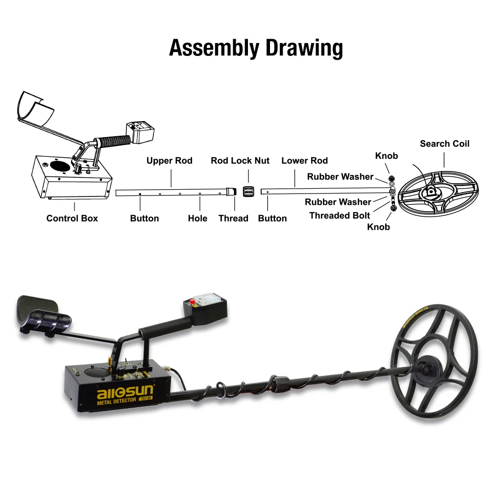 ALLOSUN TS130 Metal Detector Underground with iron box Handheld Gold Metal Detector