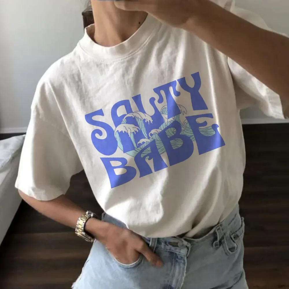 

Retro Summer Short Sleeved Top Cartoon Salty Babe Printed Fashion Women's Trendy Street T-Shirt Pattern Printed O-Neck T-Shirt