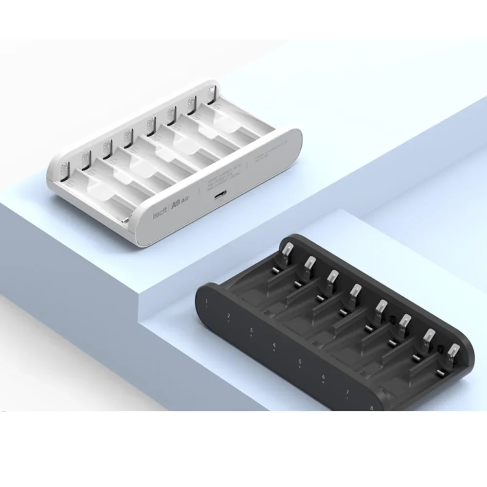 RoRuSISDT A8 Air AAA Battery Smart Charger 27W 8-Bay Househould Battery Charger Wireless Operation For AA 10500 12500
