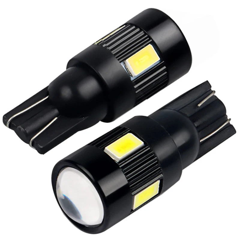 

50pcs W5W T10 194 168 Car LED Lens License Plate Reading Light Auto Clearance Lamp Bulb 5730 6SMD White DC12V