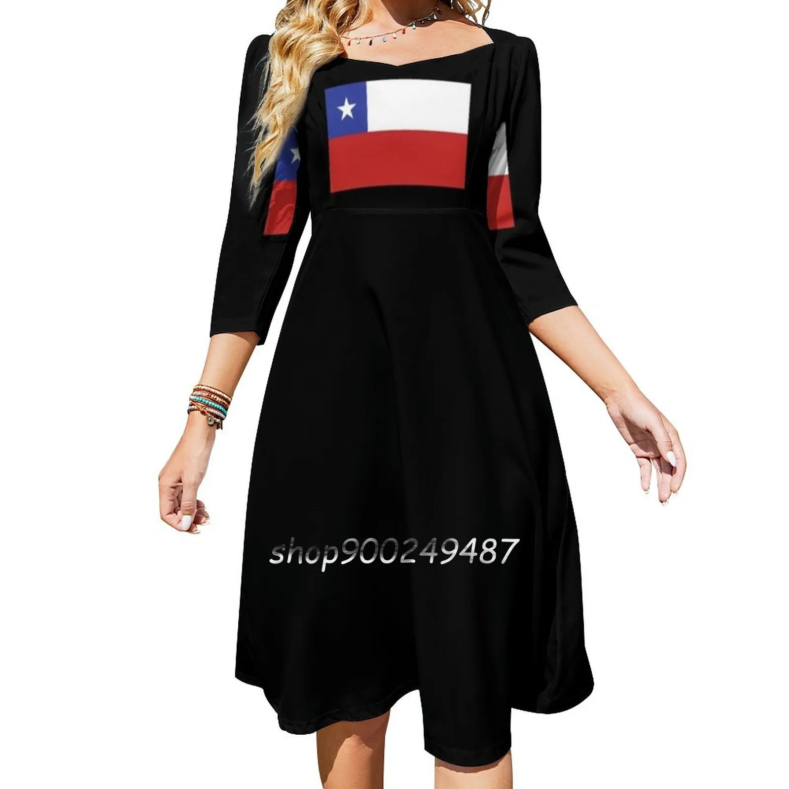 Chile Flag Square Neck Dress New Plus Size Elegant Women Waist Tight Dress Flag Flag Chile Chile Chilean Chilean Flag Flag Of