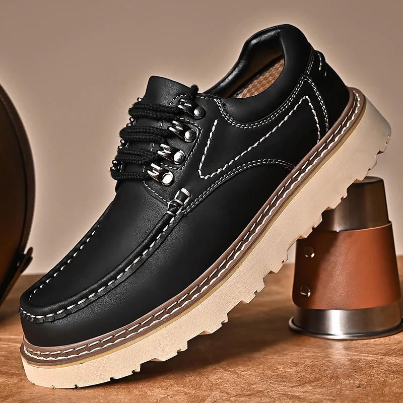 Hot Selling Men's Genuine Leather Casual Shoes Thick Bottom Work Dress Shoes Durable Loafers Hand Sewn Men's Suit Shoes