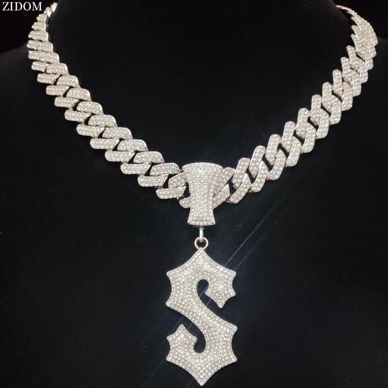 Men Women Hip Hop Letter S  Pendant Necklace with 14mm Cuban Chain Hiphop Iced out pendants Necklaces Fashion Punk Jewelry Gifts