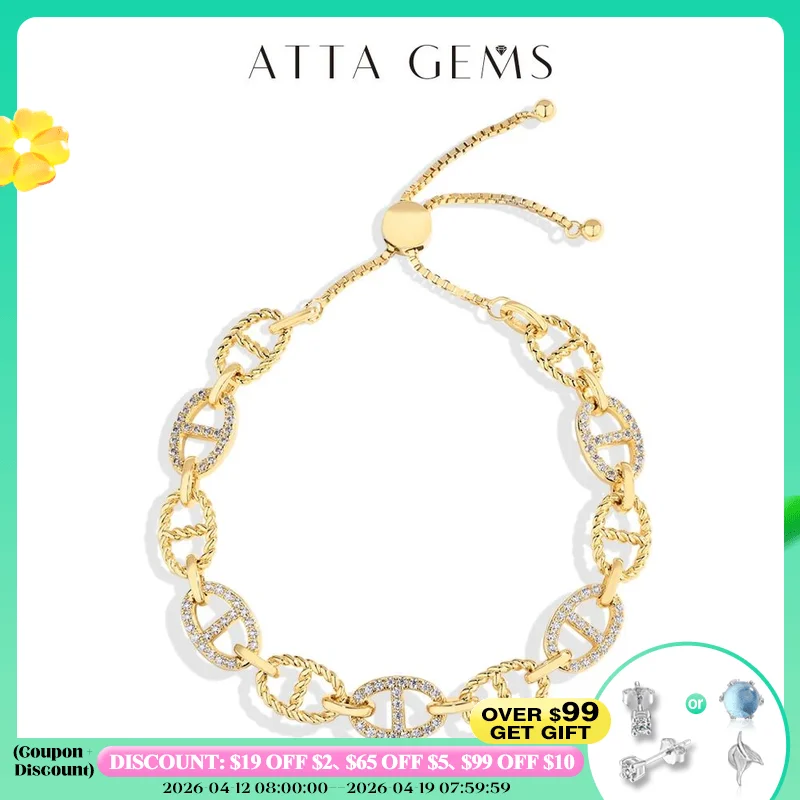 

ATTAGEMS D VVS1 Цвет Муассанит Браслет с бриллиантами для женщин и мужчин Стерлинговое серебро 925 пробы Регулируемая цепочка Сверкающие ручные ювелирные изделия