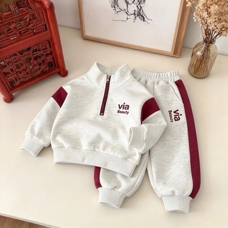 2-8 Yrs Children Cotton Sets Warm Spring Autumn Boys Girls Sport 2-PCS Suit Long Clothes Coat+Pants Casual Sporty Students Sets