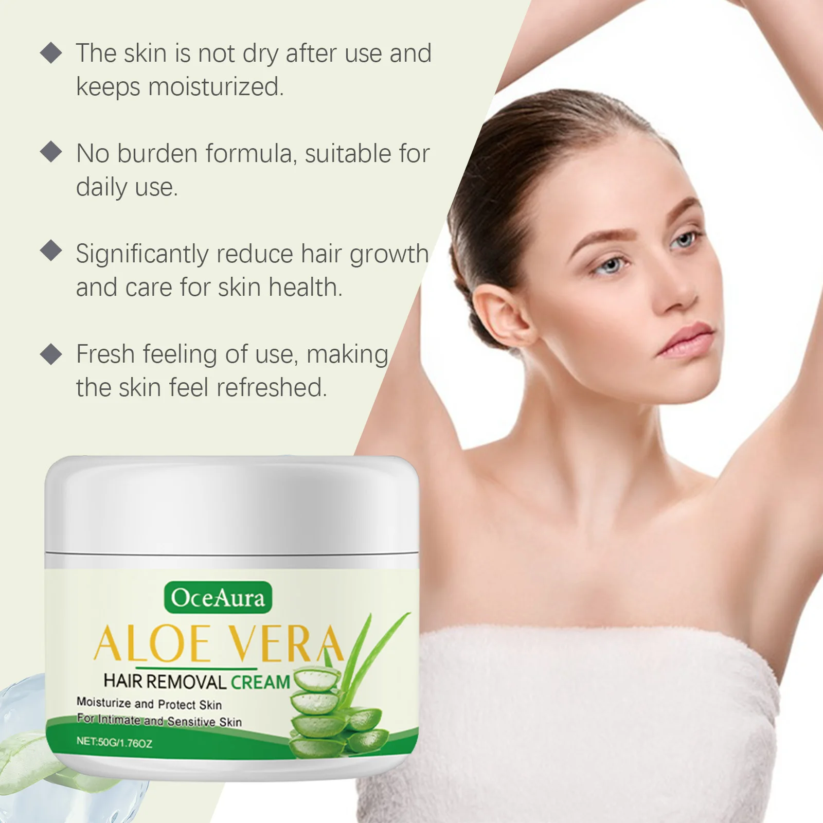 Aloe Vera Hair Removal Cream - Gentle Depilatory For Smooth Skin, Full Body Use On Legs & Underarms, Moisturizing Formula