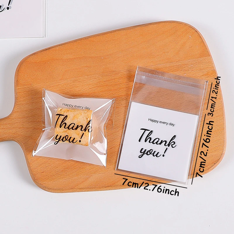 100Pcs Plastic Bag Thank You Cookie Bag Self-Adhesive Candy Bag For Wedding Birthday Party Gift Bag Biscuit Baking Packaging Bag