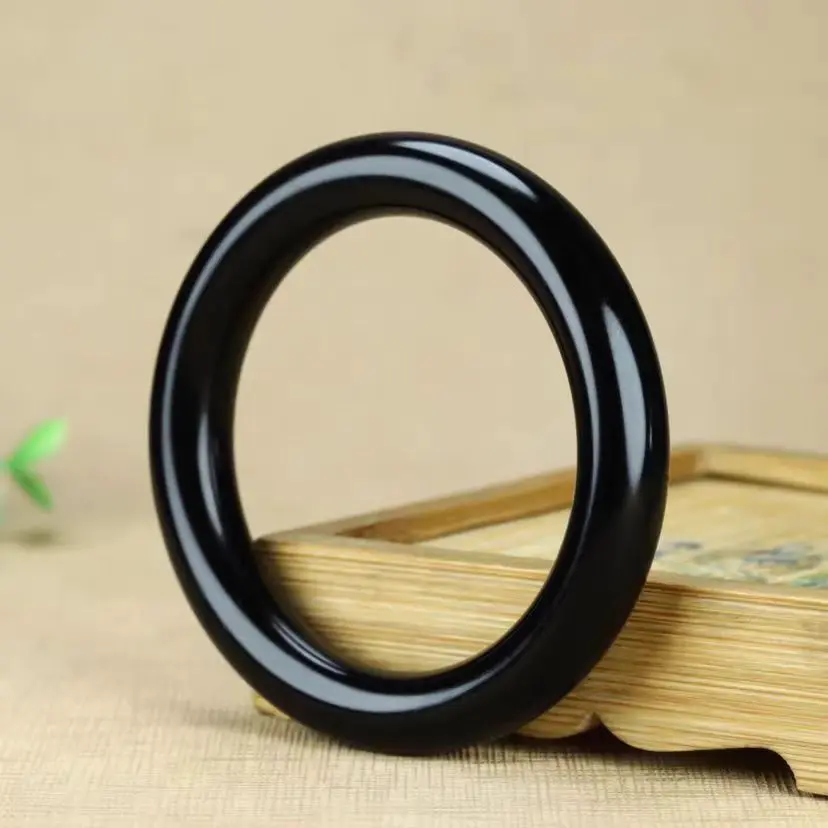 Certified Jade Bangle Women Healing Gemstone Fine Jewelry Genuine China Nephrite Stone Black Hetian Jade Bangles Round Bracelets