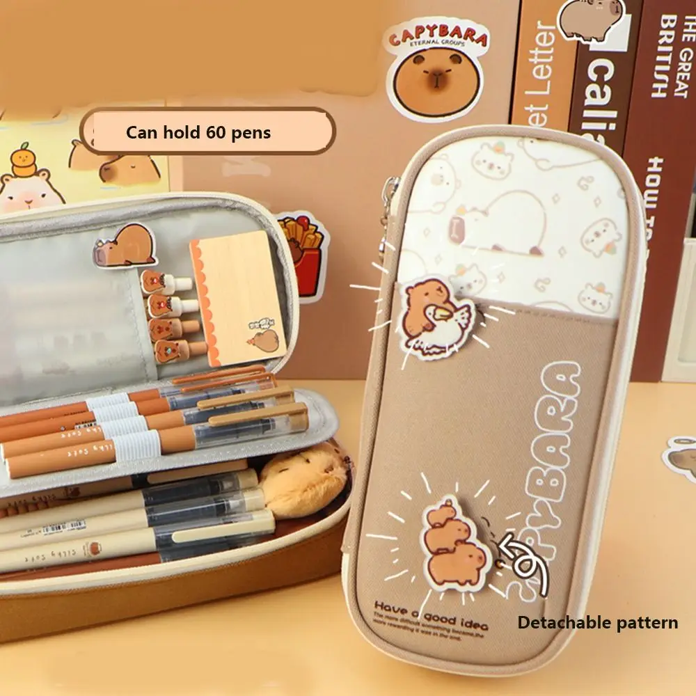 

Вместительный пенал-капибара: прочный органайзер для канцелярии, устойчивый к загрязнениям, на молнии, с мультяшным дизайном, для офиса